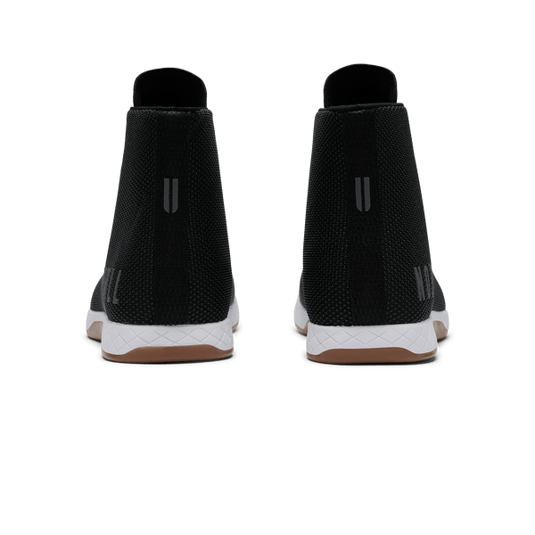 Black White Gum Outwork High-Top Shoe Back Angle.
