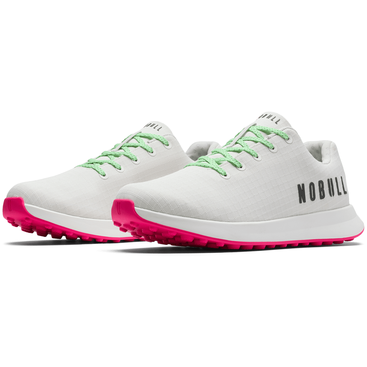 Classic White Pink Glo Golf Ripstop Shoe Quarter Angle.