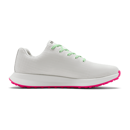 Classic White Pink Glo Golf Ripstop Shoe Medial Angle.