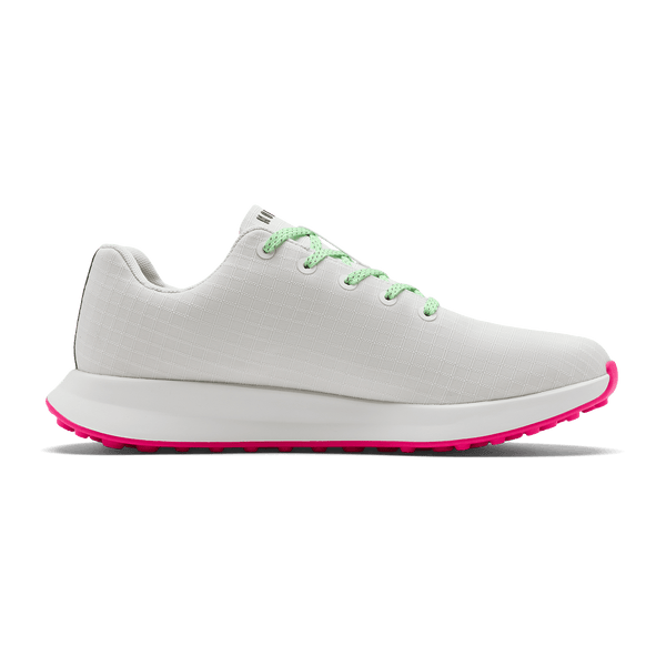 Classic White Pink Glo Golf Ripstop Shoe Medial Angle.