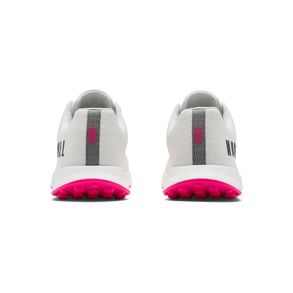 Classic White Pink Glo Golf Ripstop Shoe Back Angle.