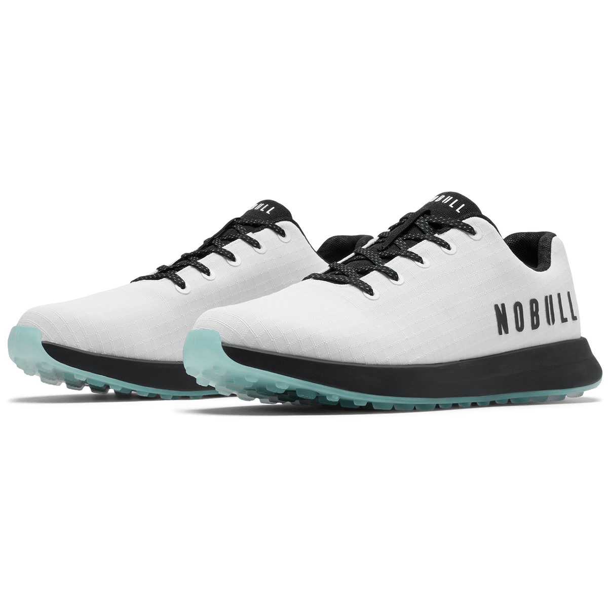 Classic White Turquoise Ripstop Golf Shoe Quarter Angle.