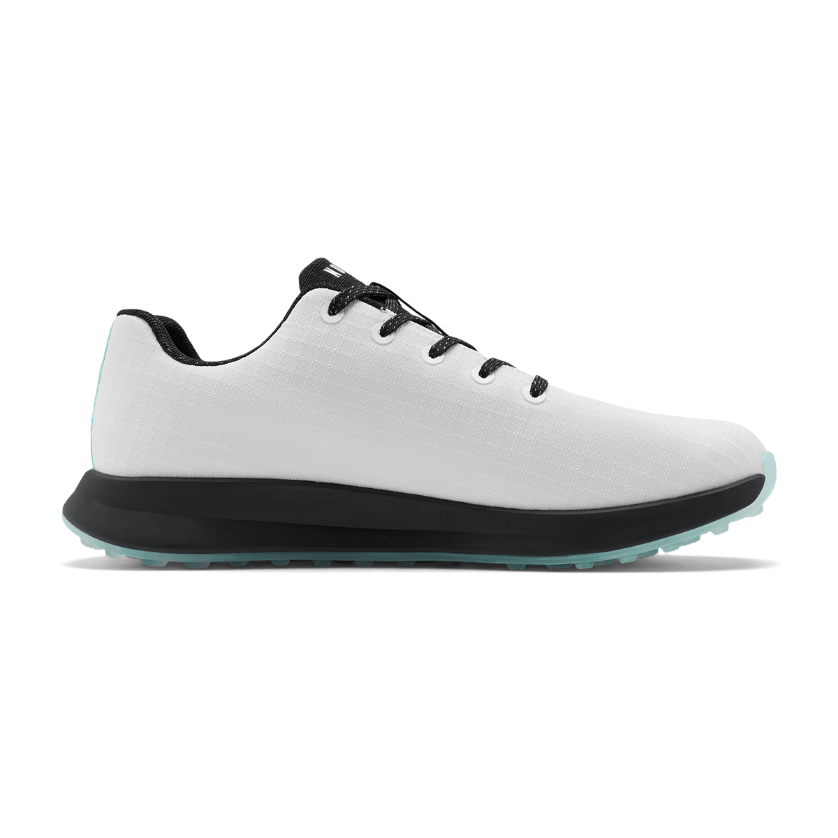 Classic White Turquoise Ripstop Golf Shoe Medial Angle.