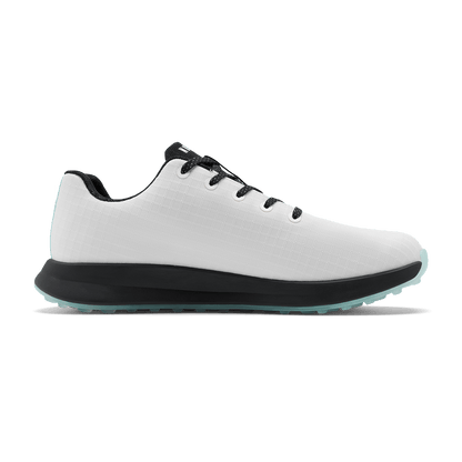 Classic White Turquoise Ripstop Golf Shoe Medial Angle.
