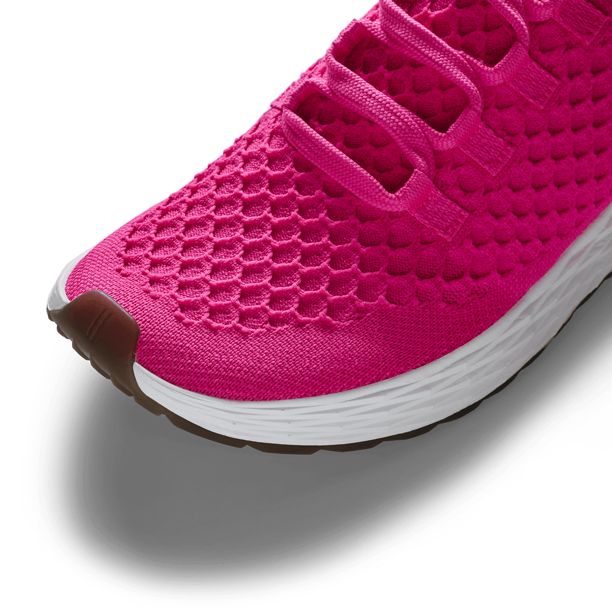 Neon Pink White Allday Knit Shoe Detail Angle.