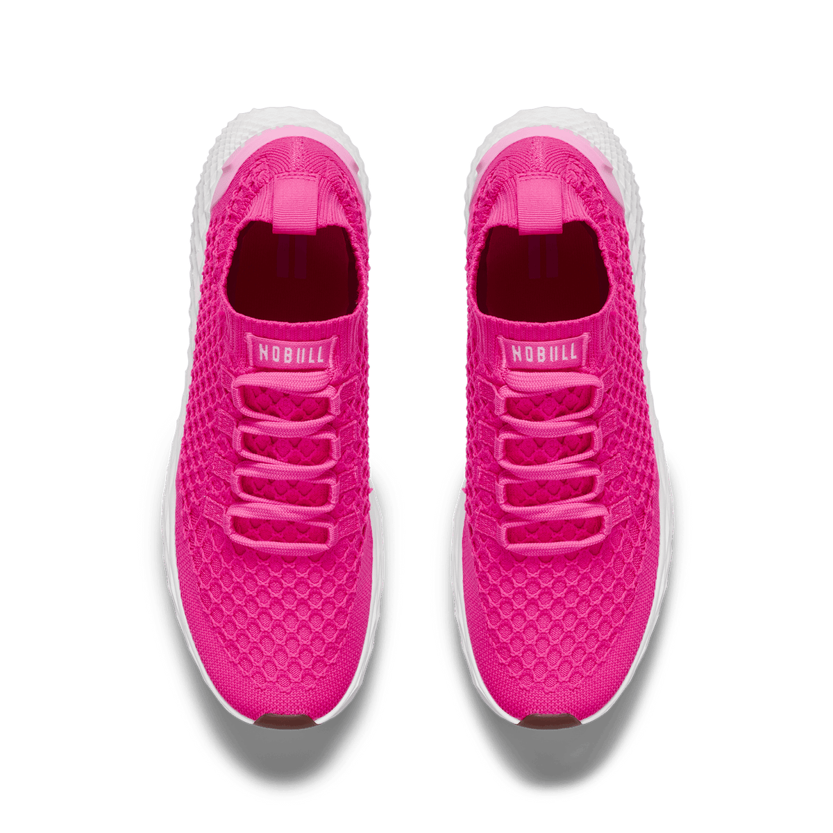 Neon Pink White Allday Knit Shoe Above Angle.