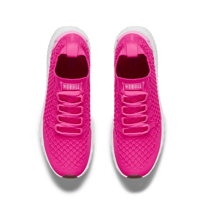 Neon Pink White Allday Knit Shoe Above Angle.
