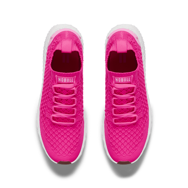 Neon Pink White Allday Knit Shoe Above Angle.