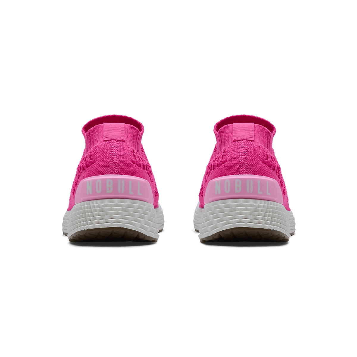Neon Pink White Allday Knit Shoe Back Angle.
