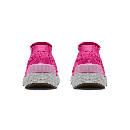 Neon Pink White Allday Knit Shoe Back Angle.