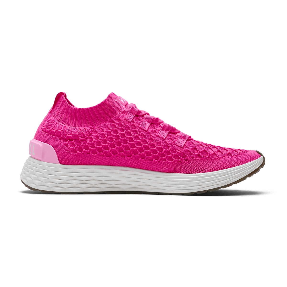 Neon Pink White Allday Knit Shoe Medial Angle.