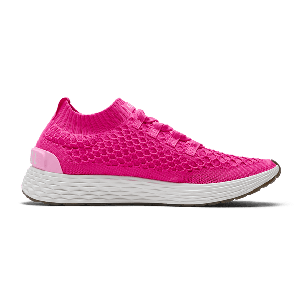 Neon Pink White Allday Knit Shoe Medial Angle.