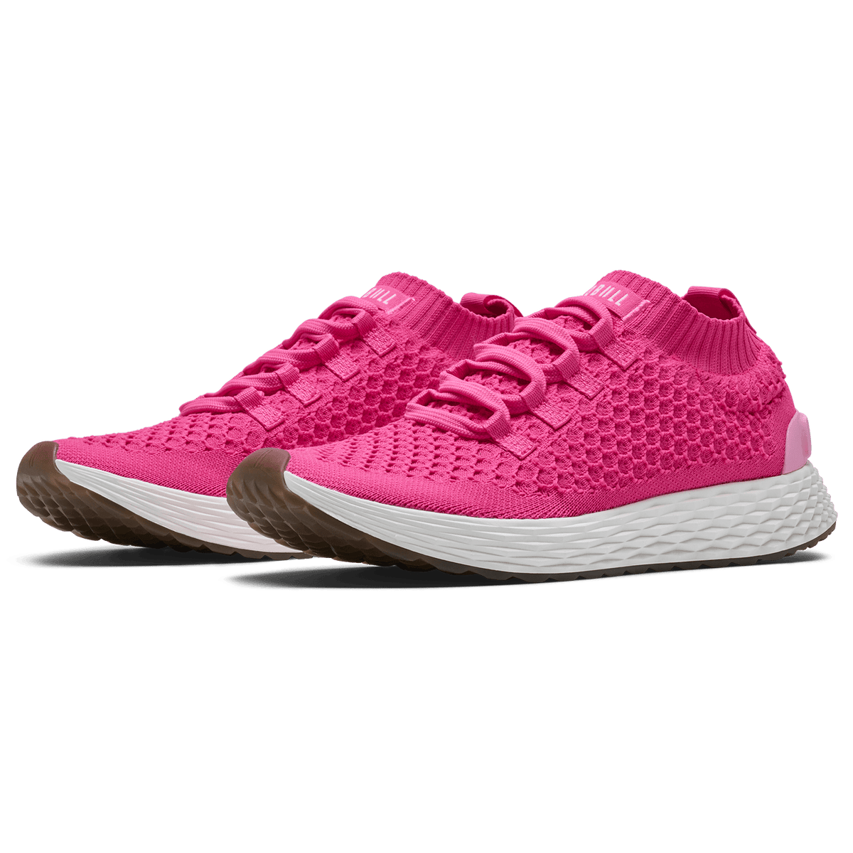Neon Pink White Allday Knit Shoe Quarter Angle.