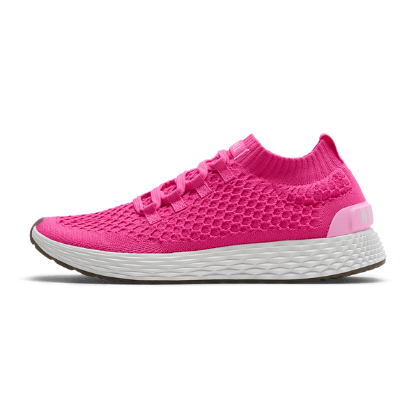 Neon Pink White Allday Knit Shoe Side Angle.