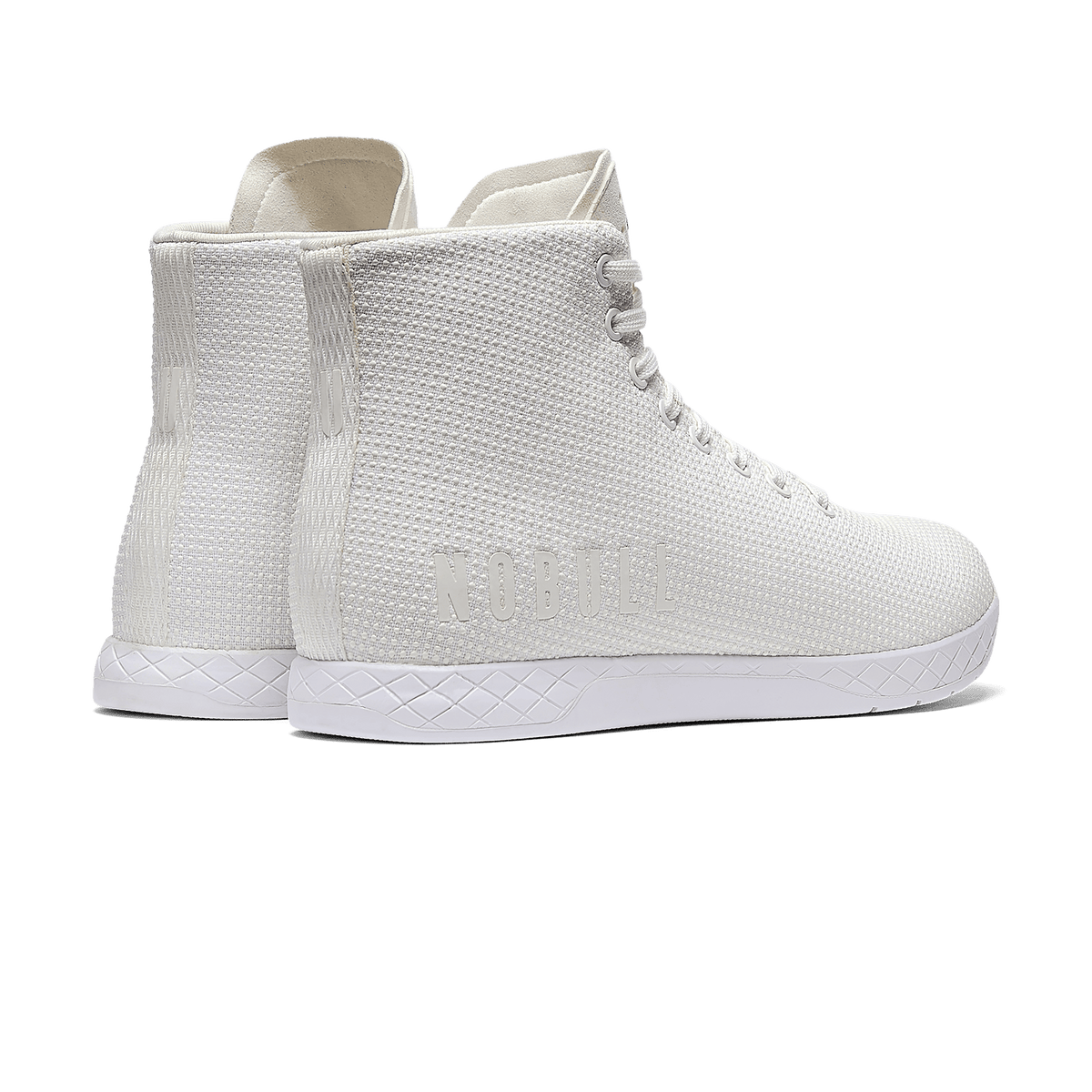 White Outwork High-Top Shoes Back Side Angle.