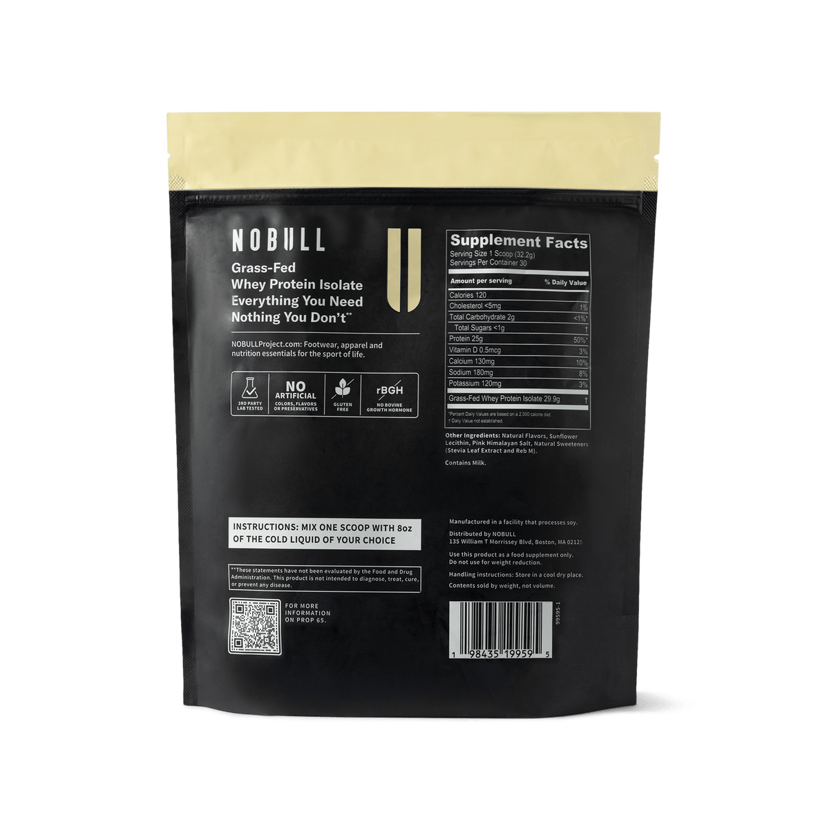 NOBULL Whey Protein Isolate package with vanilla flavor on a transparent background